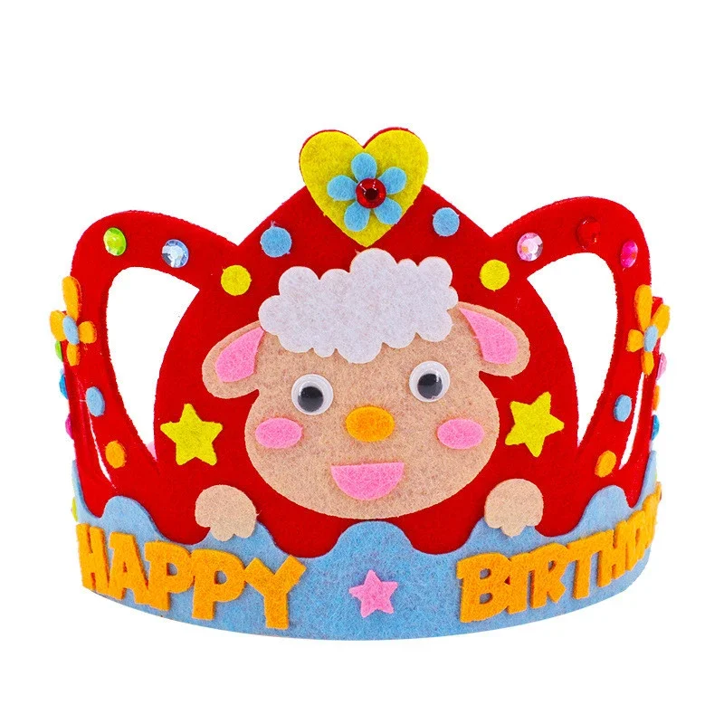 4Pcs/lot DIY Crafts Toy Crown Creative Paper Sequins Animals Patterns Toys for Kids Children Kindergarten Art Party Decorations