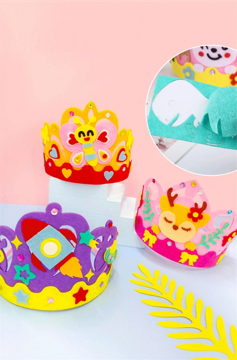 4Pcs/lot DIY Crafts Toy Crown Creative Paper Sequins Animals Patterns Toys for Kids Children Kindergarten Art Party Decorations