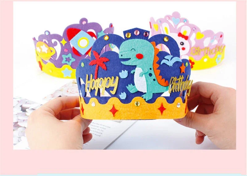 4Pcs/lot DIY Crafts Toy Crown Creative Paper Sequins Animals Patterns Toys for Kids Children Kindergarten Art Party Decorations