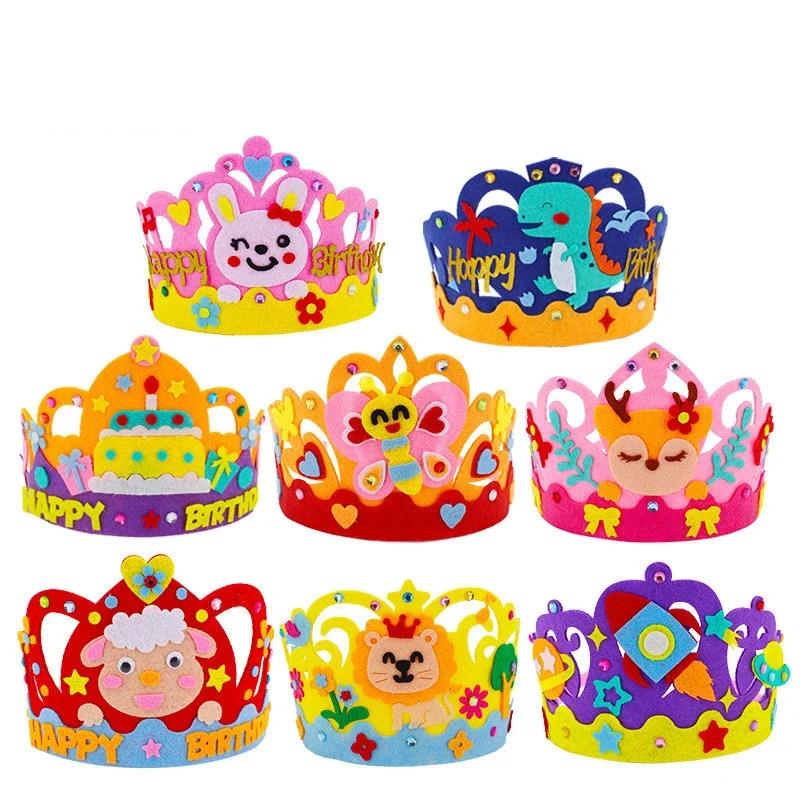 4Pcs/lot DIY Crafts Toy Crown Creative Paper Sequins Animals Patterns Toys for Kids Children Kindergarten Art Party Decorations