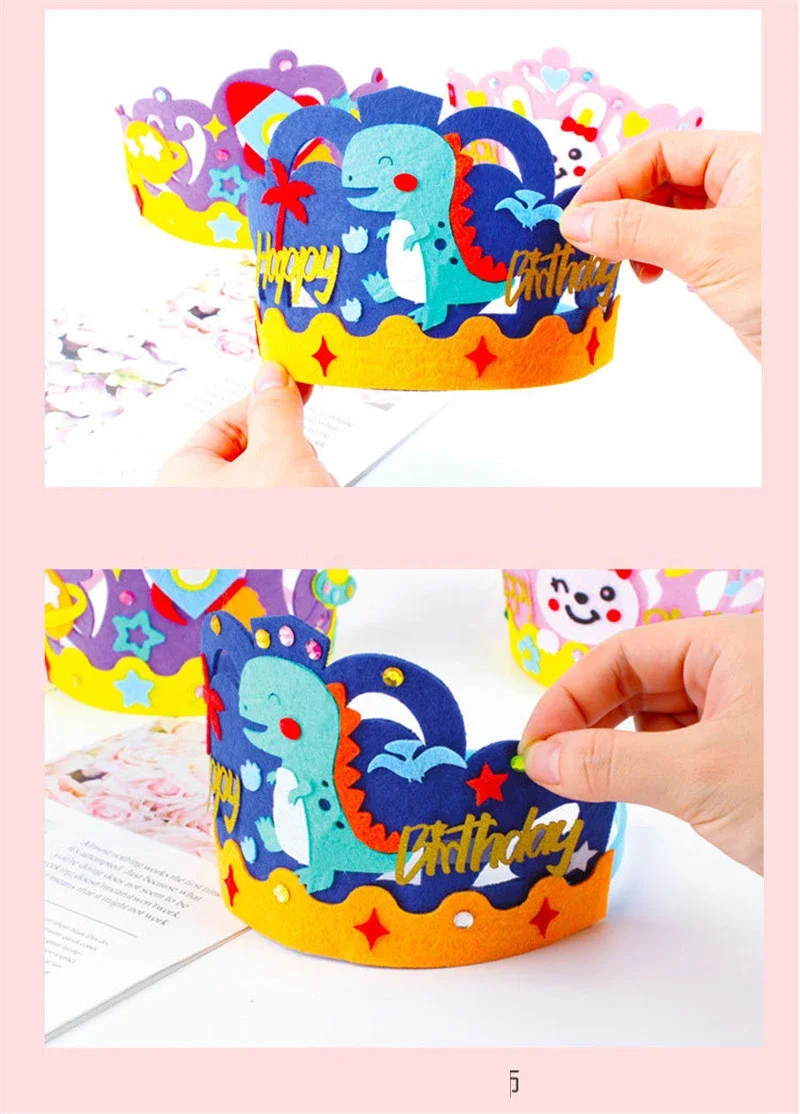 4Pcs/lot DIY Crafts Toy Crown Creative Paper Sequins Animals Patterns Toys for Kids Children Kindergarten Art Party Decorations