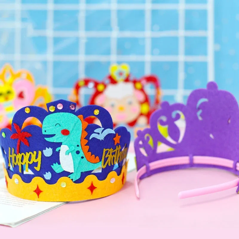 4Pcs/lot DIY Crafts Toy Crown Creative Paper Sequins Animals Patterns Toys for Kids Children Kindergarten Art Party Decorations