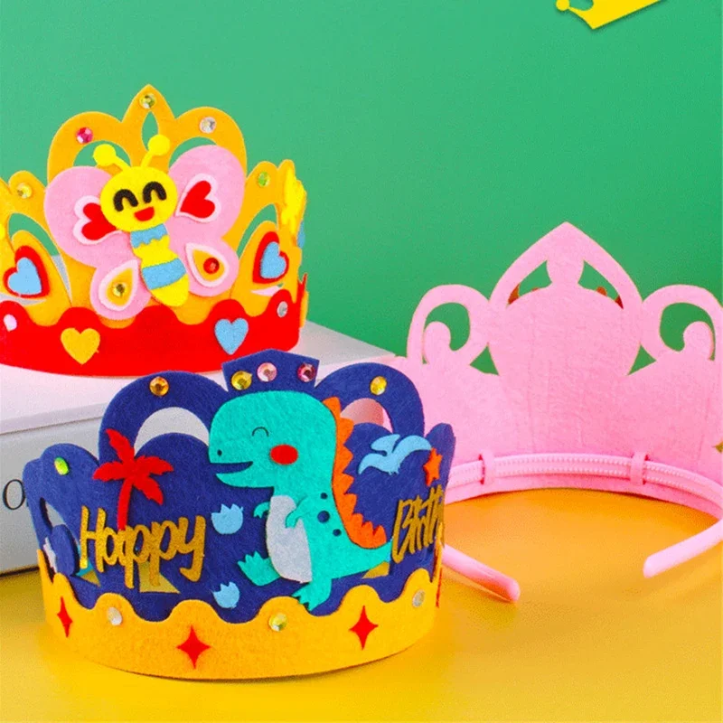 4Pcs/lot DIY Crafts Toy Crown Creative Paper Sequins Animals Patterns Toys for Kids Children Kindergarten Art Party Decorations