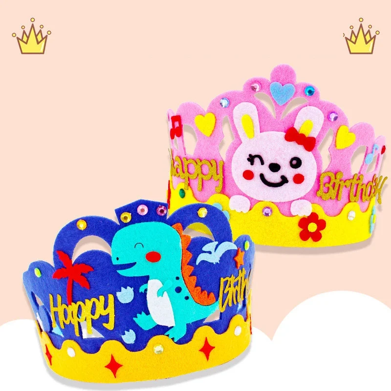 4Pcs/lot DIY Crafts Toy Crown Creative Paper Sequins Animals Patterns Toys for Kids Children Kindergarten Art Party Decorations