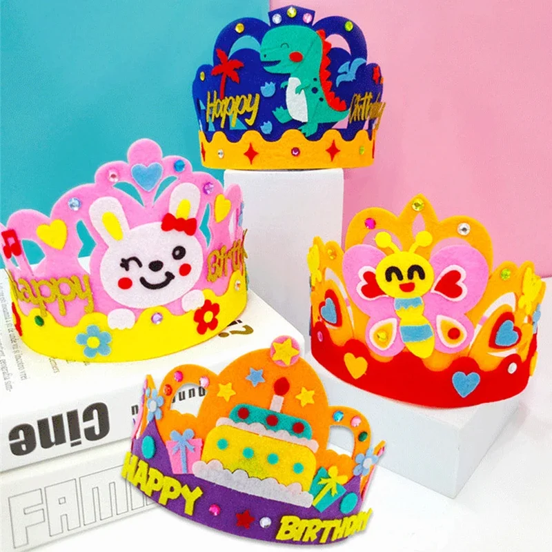 4Pcs/lot DIY Crafts Toy Crown Creative Paper Sequins Animals Patterns Toys for Kids Children Kindergarten Art Party Decorations