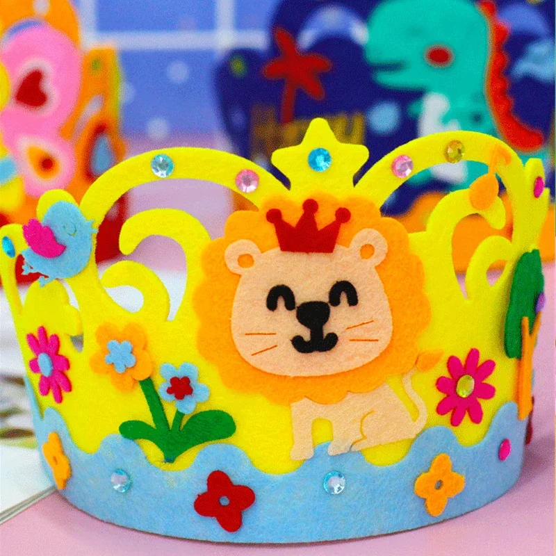 4Pcs/lot DIY Crafts Toy Crown Creative Paper Sequins Animals Patterns Toys for Kids Children Kindergarten Art Party Decorations