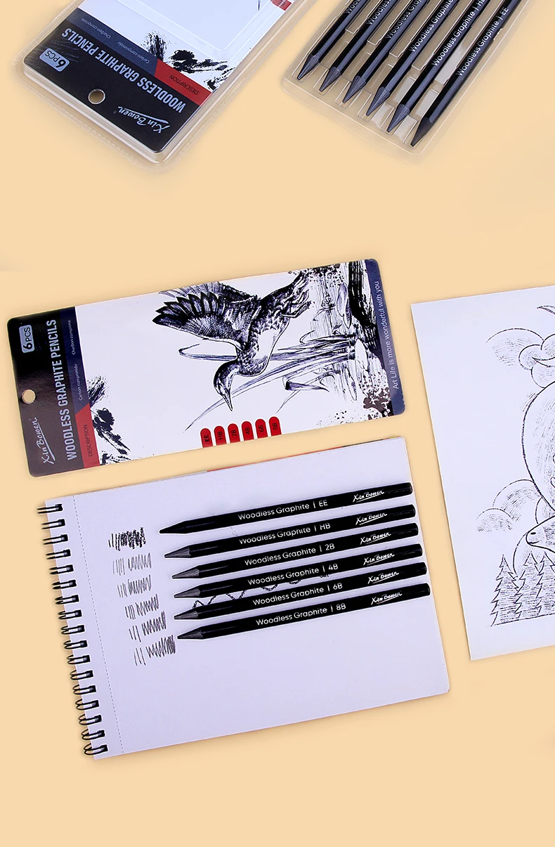 Wood free graphite sketching carbon pencil set, art student drawing, charcoal pencil, solid, wholesale