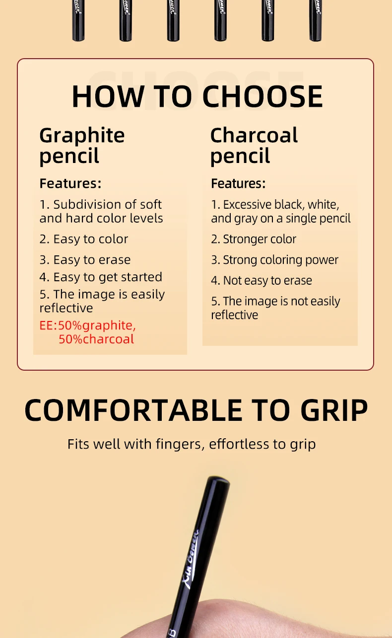 Wood free graphite sketching carbon pencil set, art student drawing, charcoal pencil, solid, wholesale