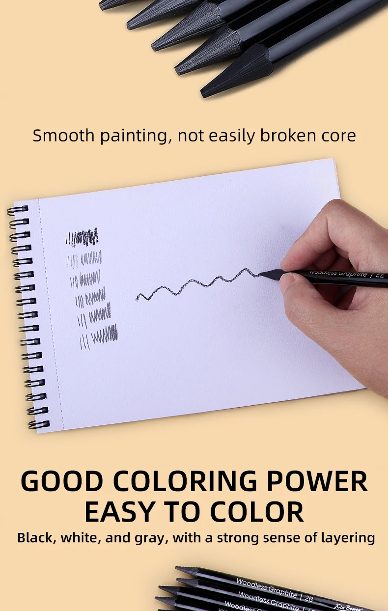 Wood free graphite sketching carbon pencil set, art student drawing, charcoal pencil, solid, wholesale