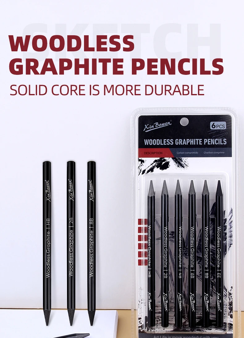 Wood free graphite sketching carbon pencil set, art student drawing, charcoal pencil, solid, wholesale