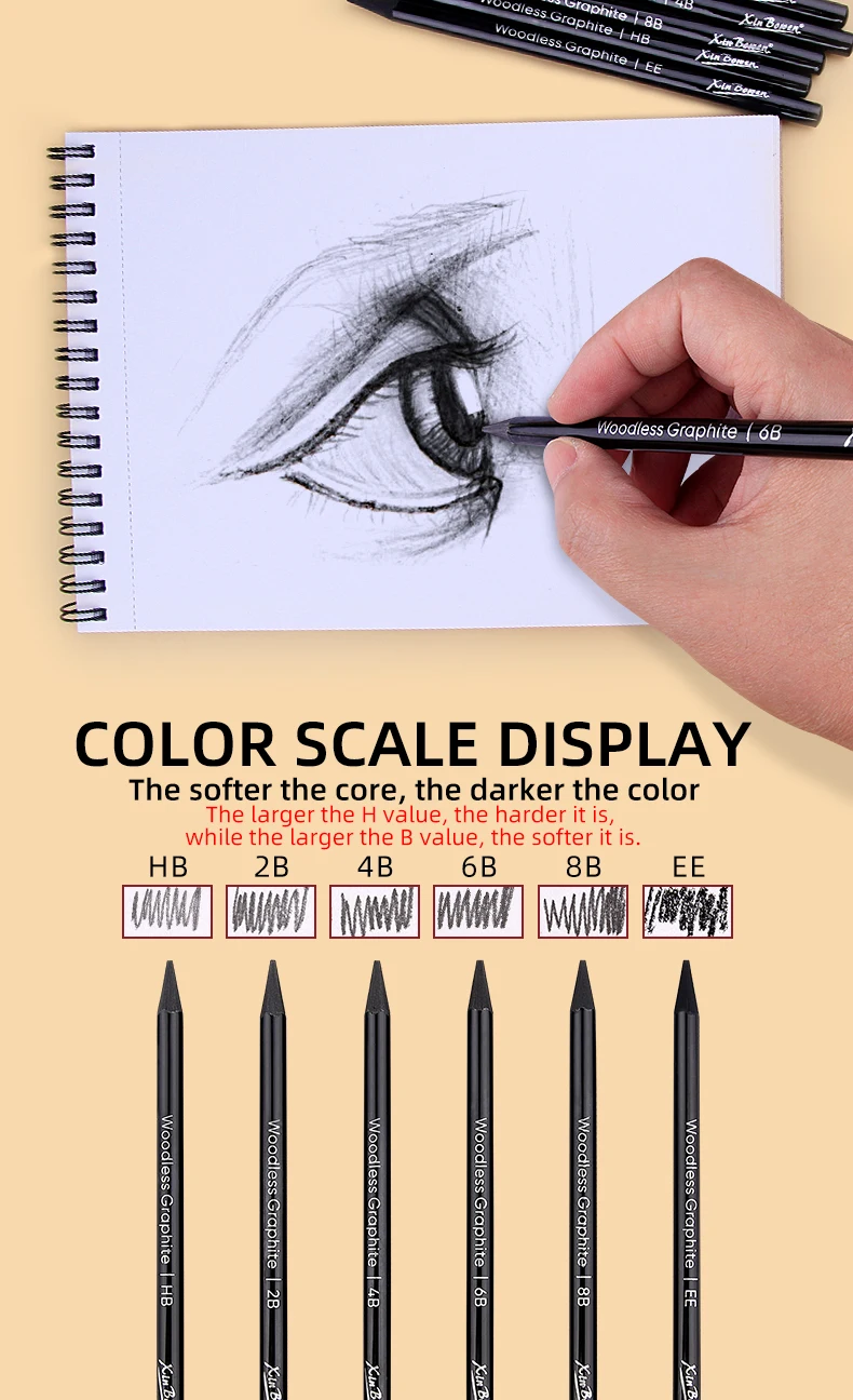 Wood free graphite sketching carbon pencil set, art student drawing, charcoal pencil, solid, wholesale
