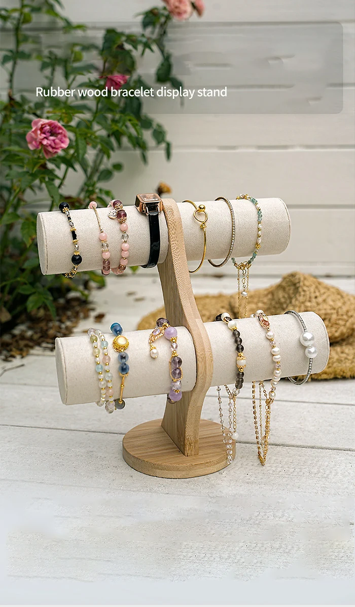 Double Layer Rack Organizer Wood Jewelry Bracelet Storage Display Chain Watch Hard Stand Holder Woman Assemble
