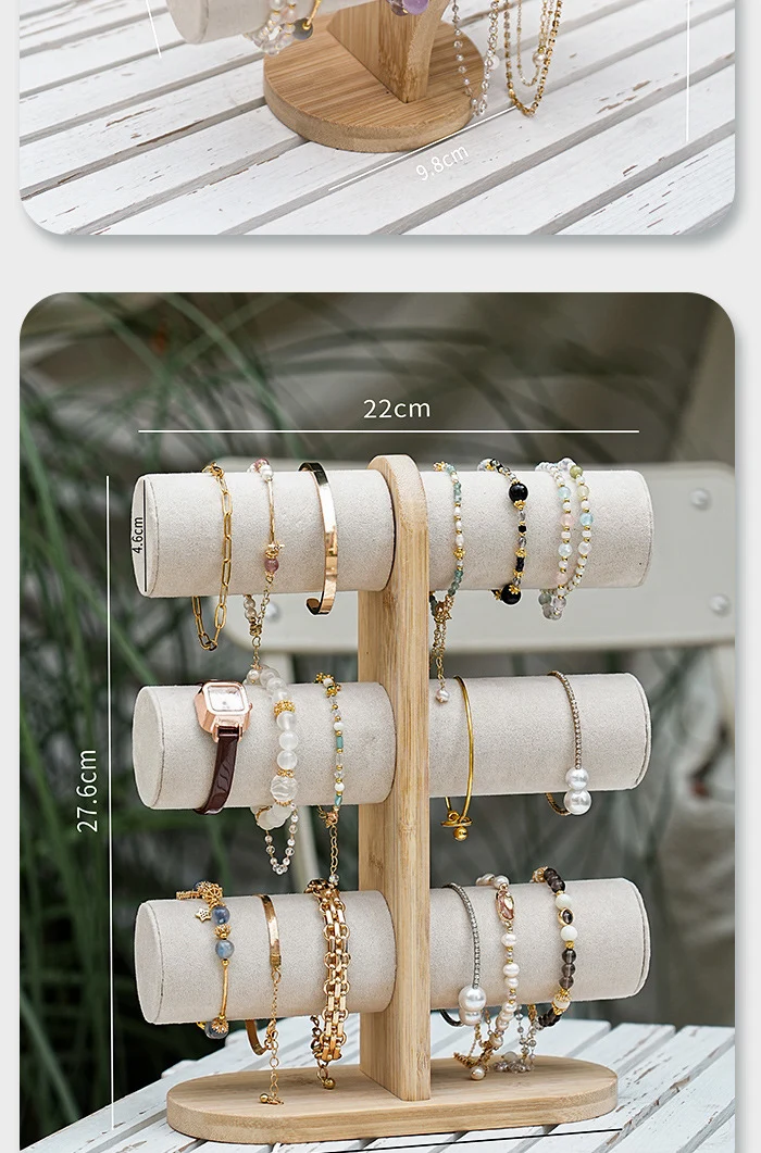 Double Layer Rack Organizer Wood Jewelry Bracelet Storage Display Chain Watch Hard Stand Holder Woman Assemble