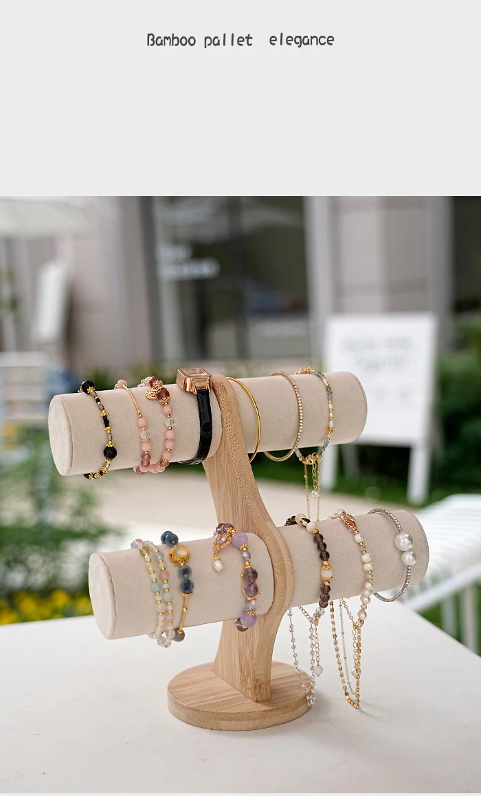 Double Layer Rack Organizer Wood Jewelry Bracelet Storage Display Chain Watch Hard Stand Holder Woman Assemble