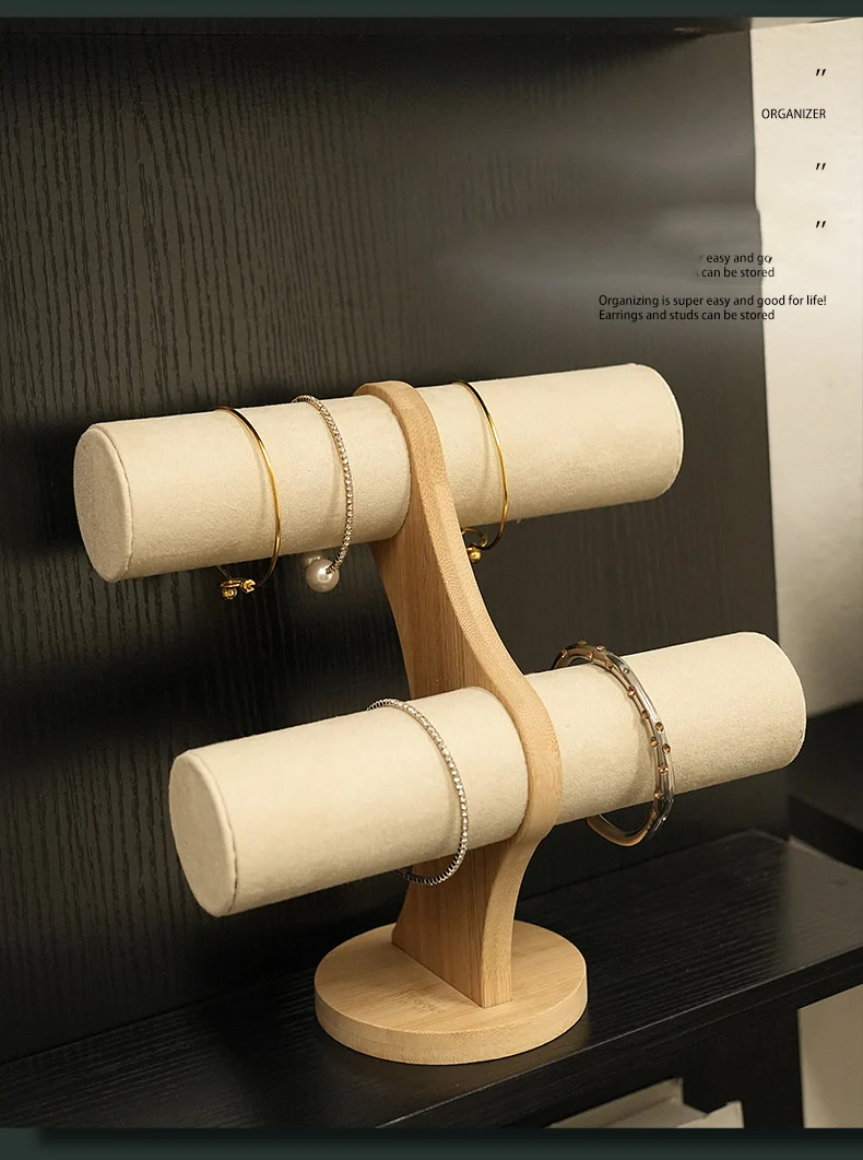 Double Layer Rack Organizer Wood Jewelry Bracelet Storage Display Chain Watch Hard Stand Holder Woman Assemble
