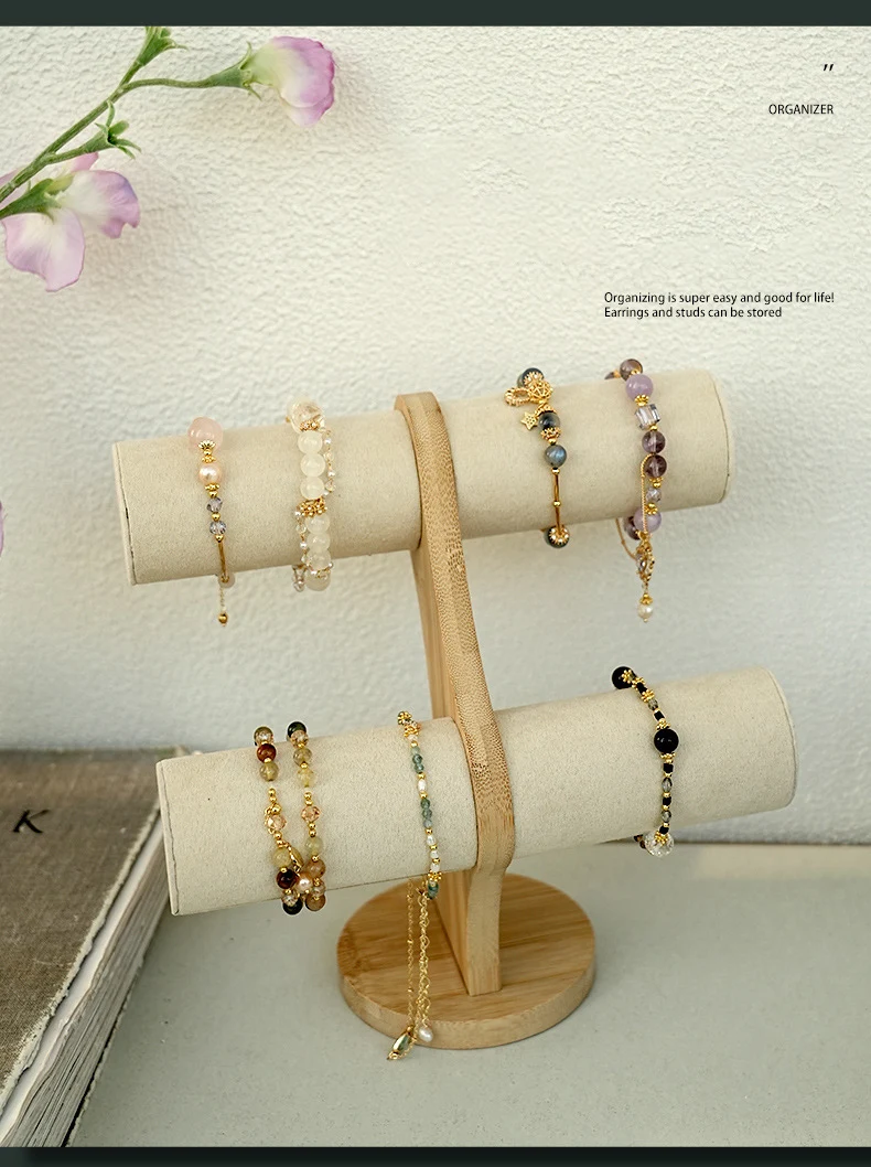 Double Layer Rack Organizer Wood Jewelry Bracelet Storage Display Chain Watch Hard Stand Holder Woman Assemble