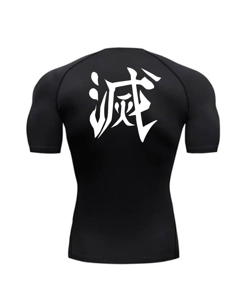 Demon Slayer Print Compression Shirts for Men Gym Workout Fitness Undershirts Short Sleeve Quick Dry Athletic Tees T-Shirt Tops