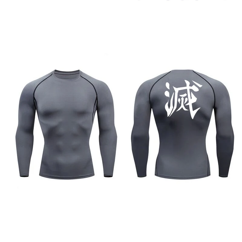 Demon Slayer Print Compression Shirts for Men Gym Workout Fitness Undershirts Short Sleeve Quick Dry Athletic Tees T-Shirt Tops