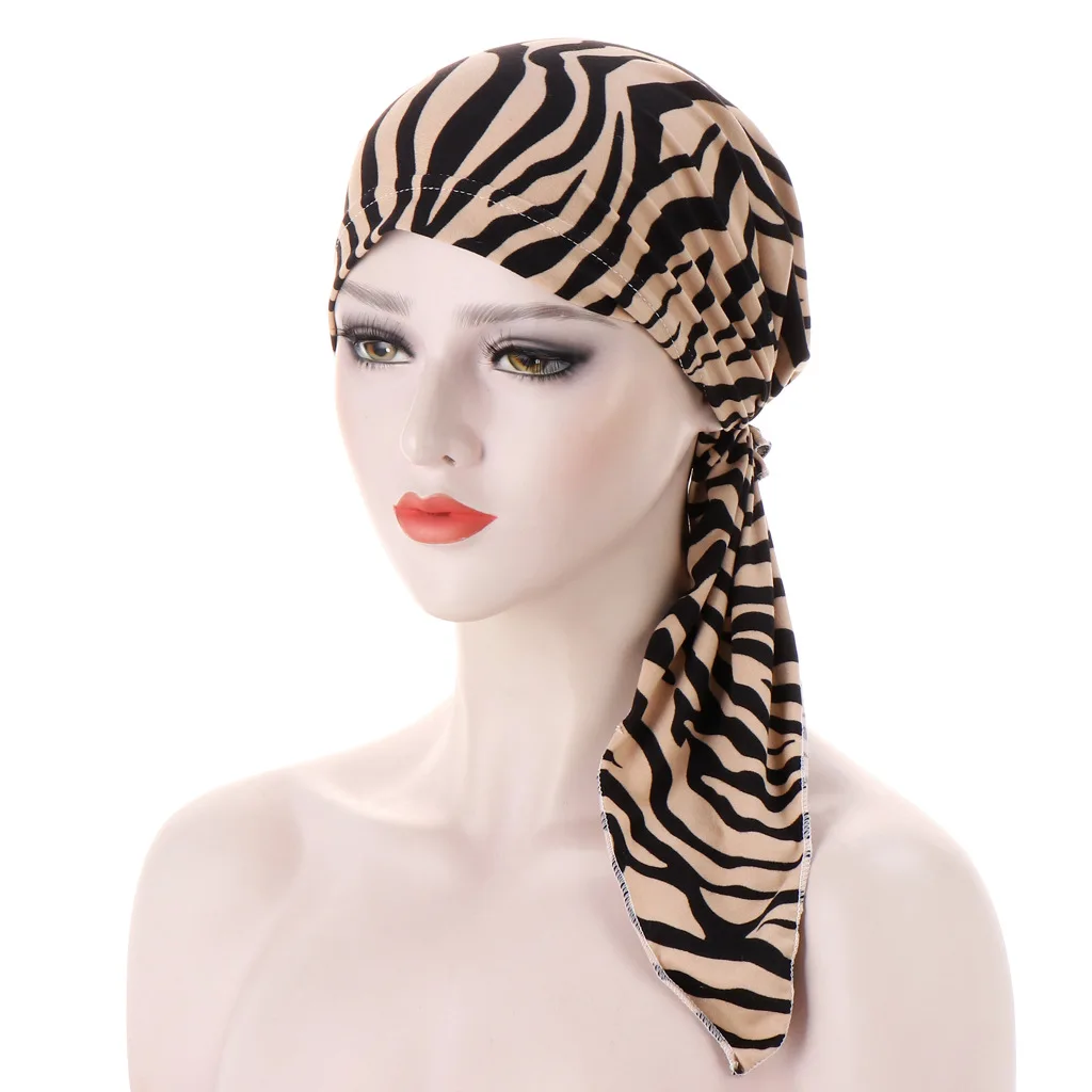Pre Tied Chemo Cancer Headscarf Floral Print Turban Hijab Hat Soft Elastic Head Coverings Head Wraps for Women Sleep Caps