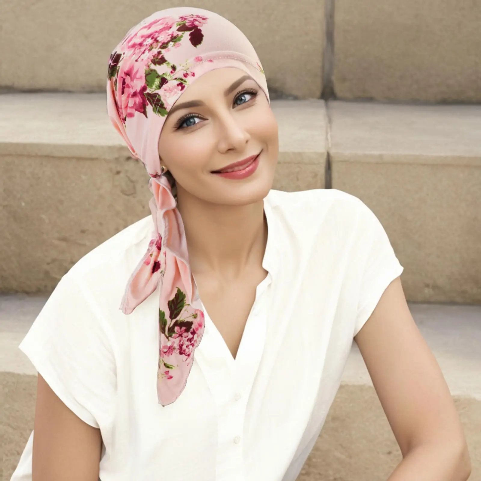 Pre Tied Chemo Cancer Headscarf Floral Print Turban Hijab Hat Soft Elastic Head Coverings Head Wraps for Women Sleep Caps