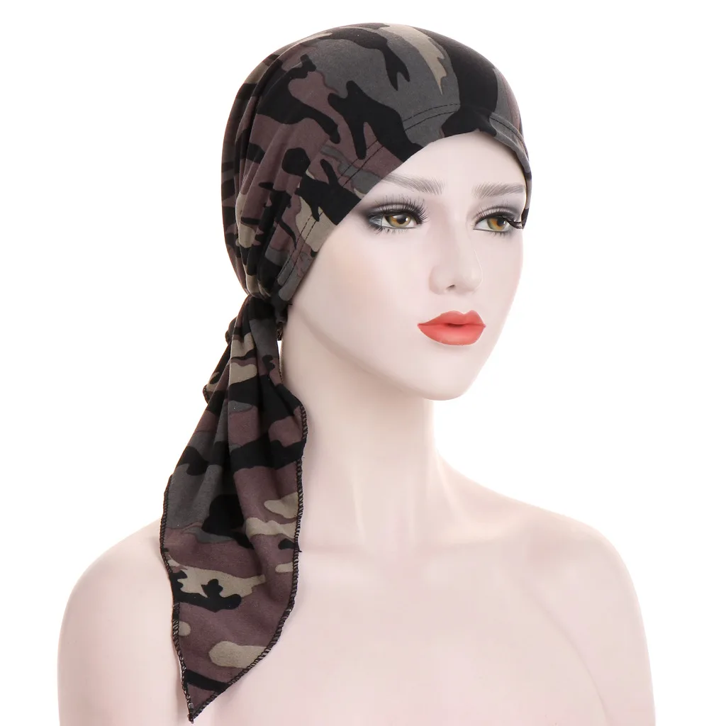 Pre Tied Chemo Cancer Headscarf Floral Print Turban Hijab Hat Soft Elastic Head Coverings Head Wraps for Women Sleep Caps