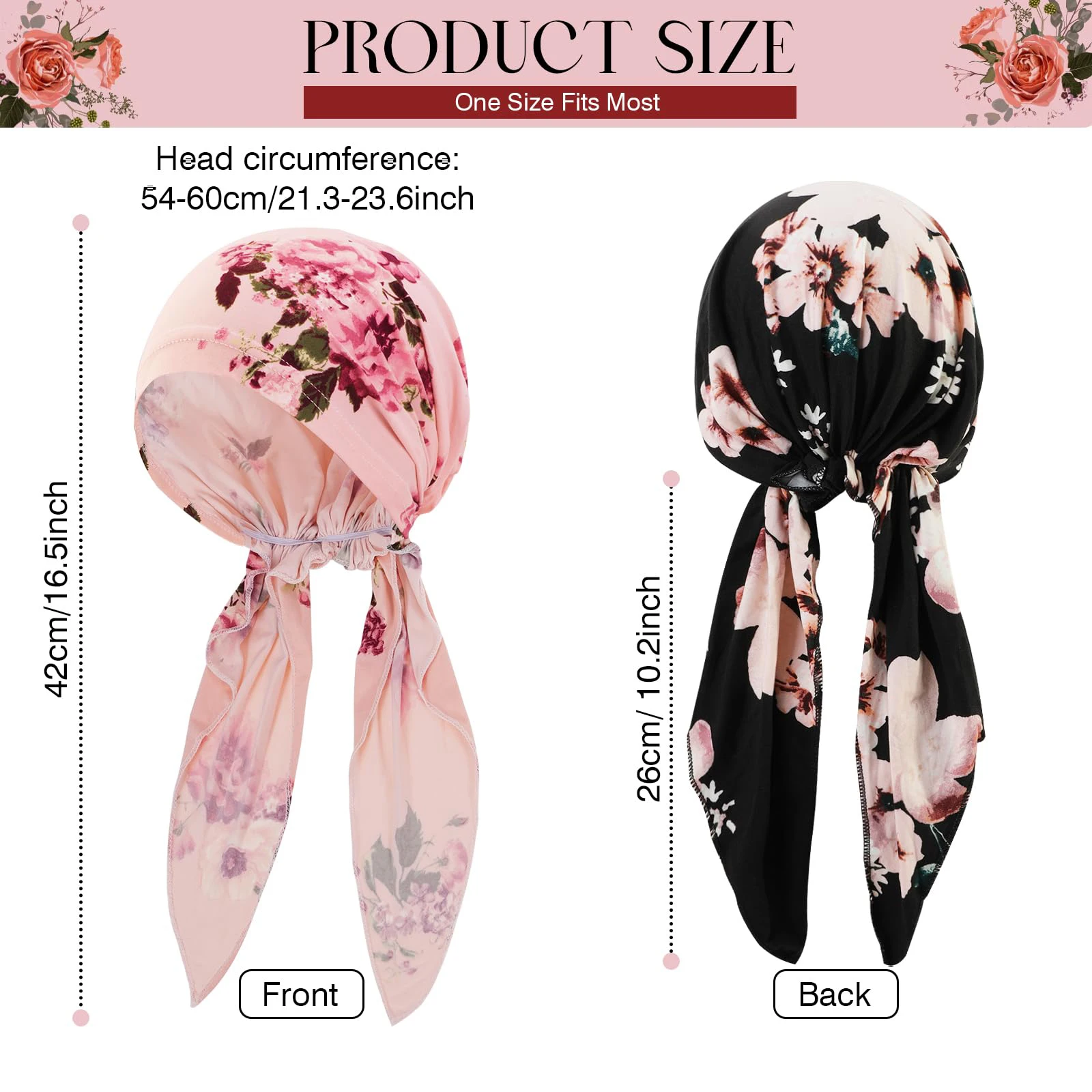 Pre Tied Chemo Cancer Headscarf Floral Print Turban Hijab Hat Soft Elastic Head Coverings Head Wraps for Women Sleep Caps