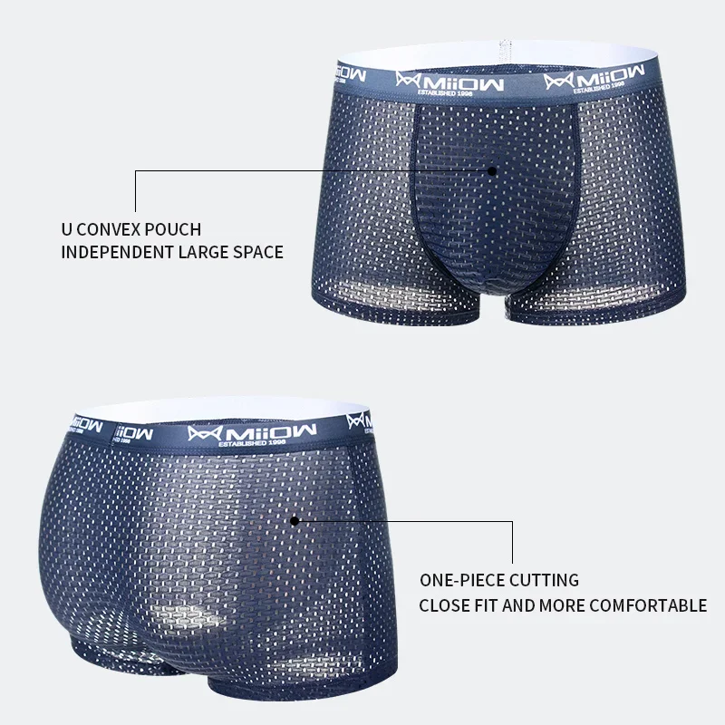 MiiOW Sexy Mesh Men Boxers Underwear Breathable Ice Silk Men's Panties Lingerie Underpants Boxershorts Plus Size L-4XL Trunks