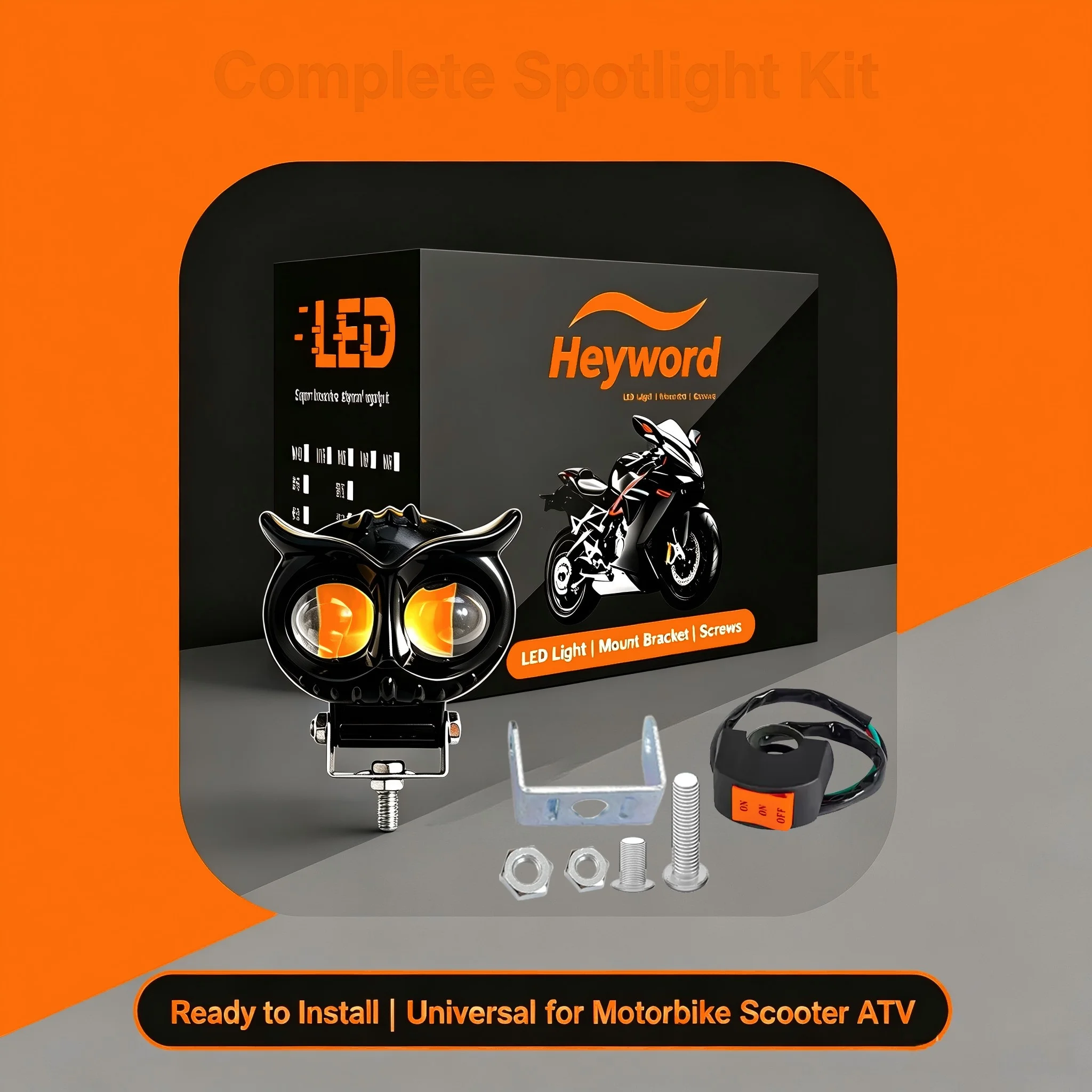 Heyword 1PC Dual Color Motorcycle Headlight Owl Design 4 Modes Auxiliary Spotlights Motorbike Scooter Fog Lamp Running Lights