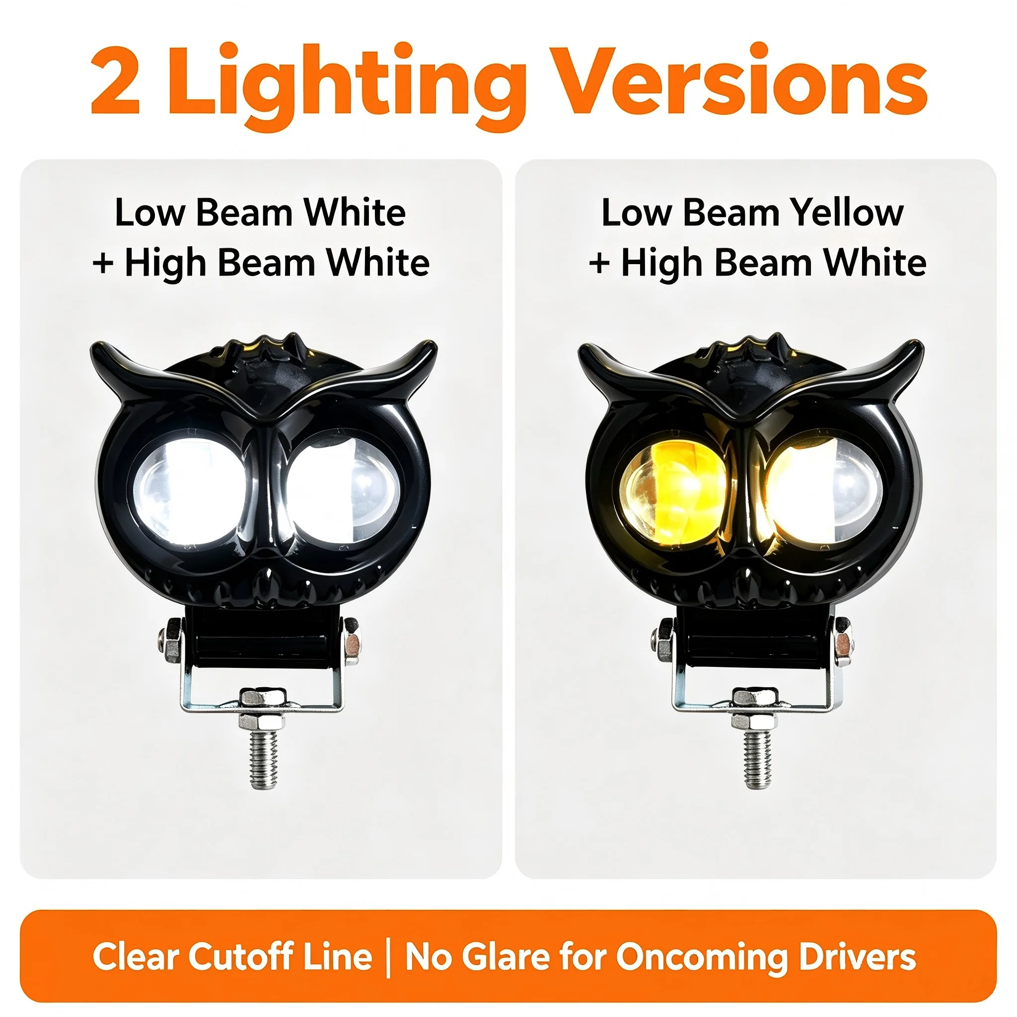 Heyword 1PC Dual Color Motorcycle Headlight Owl Design 4 Modes Auxiliary Spotlights Motorbike Scooter Fog Lamp Running Lights