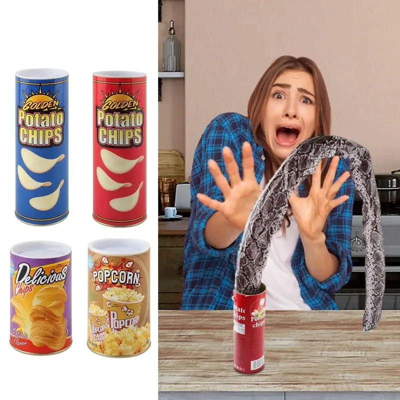 Funny Prank Toys Joke Items for Adults Potato Chip Can Jump Spring Snake Toy April Fool Day Halloween Party Decoration Trick