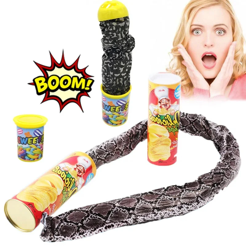 Funny Prank Toys Joke Items for Adults Potato Chip Can Jump Spring Snake Toy April Fool Day Halloween Party Decoration Trick