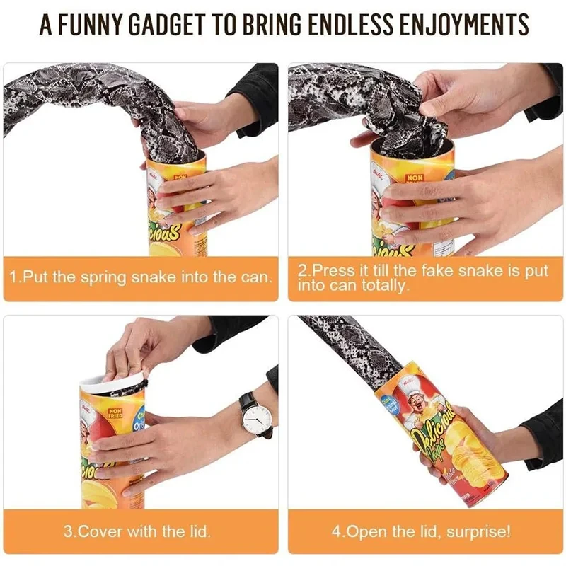Funny Prank Toys Joke Items for Adults Potato Chip Can Jump Spring Snake Toy April Fool Day Halloween Party Decoration Trick
