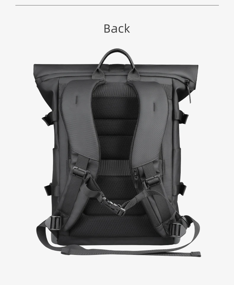 HK Waterproof Roll-Top Backpack for Men Large Capacity Expandable 17 Inch Laptop Bag Leisure Travel Backpack Hiking Camping Bags
