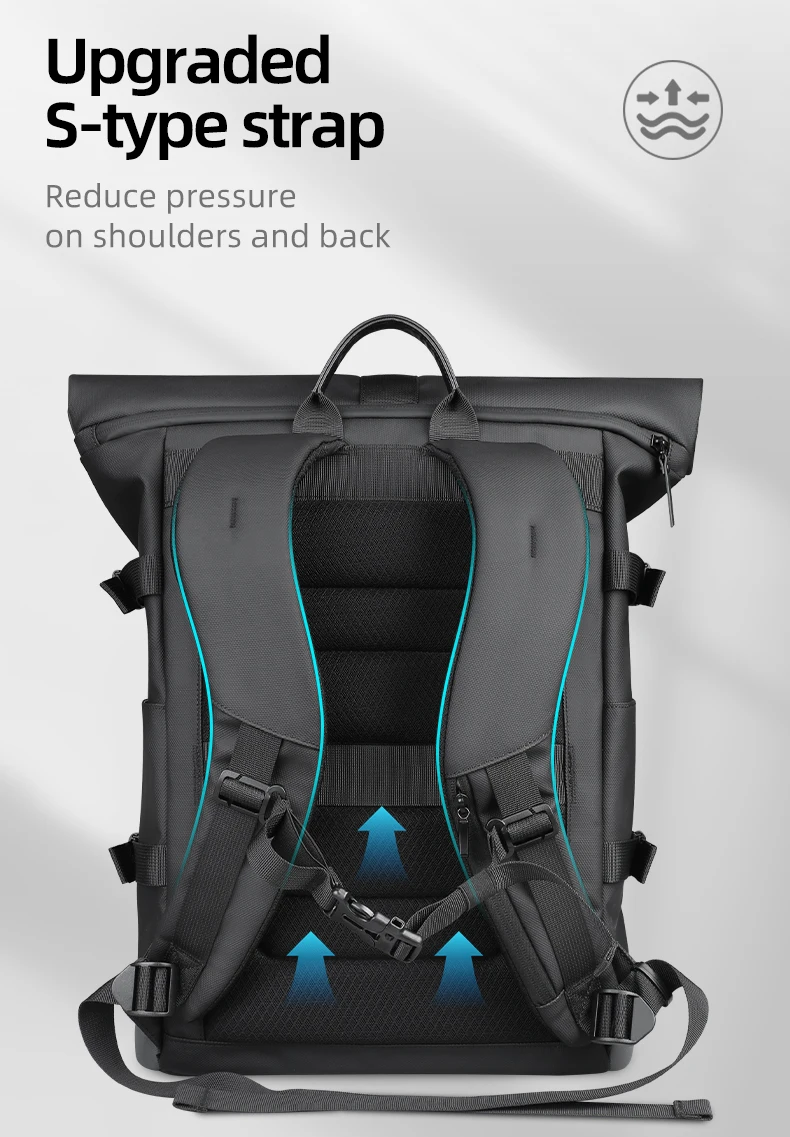 HK Waterproof Roll-Top Backpack for Men Large Capacity Expandable 17 Inch Laptop Bag Leisure Travel Backpack Hiking Camping Bags