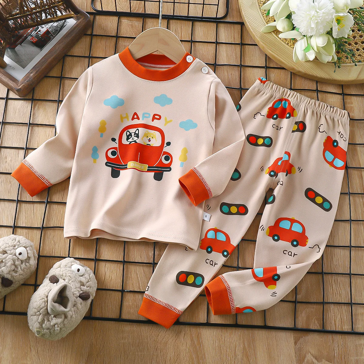 Boys Girls Pajama Sets Cartoon Print Long Sleeve Cute T-Shirt Tops with Pants Toddler Baby Spring Autumn Sleeping Clothes