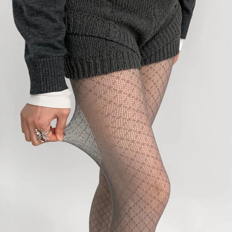 Korean Ladies Rhombus Plaid Pantyhose Retro Women Sexy Hottie Nylon Mesh Tights Gothic Lolita Fishnet Body Stockings Ins Style