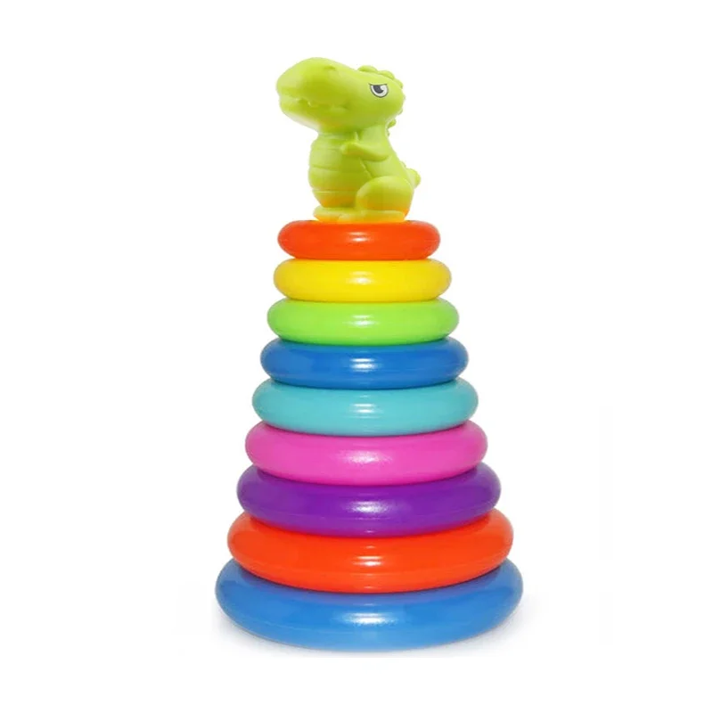 Rainbow Stacking Ring Tower Montessori Educational Baby Toy Pyramid Tower Cup Dinosaur Stacking Toys Beach Pool Toy