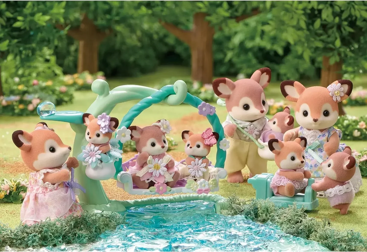 A Set Sylvanian Families Anime Girl Figures Baby Raincoat Deer twins Elk swing Fruit Kawaii Gift For Kid Toys