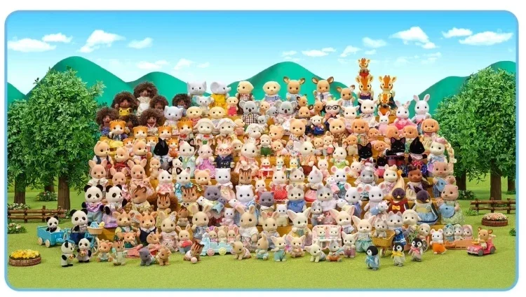 A Set Sylvanian Families Anime Girl Figures Baby Raincoat Deer twins Elk swing Fruit Kawaii Gift For Kid Toys