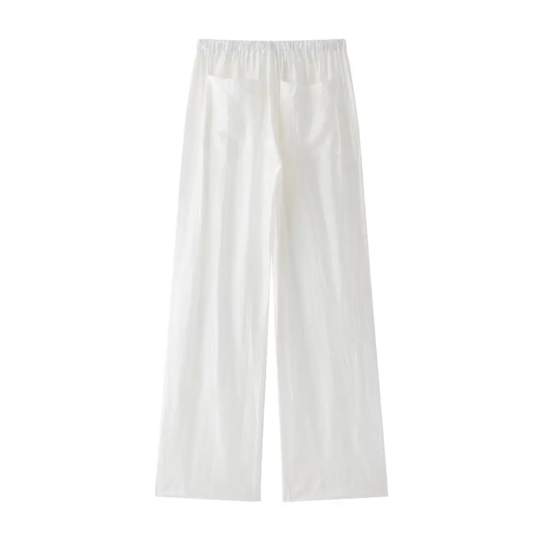 Woman Jacquard Trouser Set V Neck Long Sleeves Shirt Top + Casual Lace Up Elastic Waist Streetwear Women's Wide Leg Pant