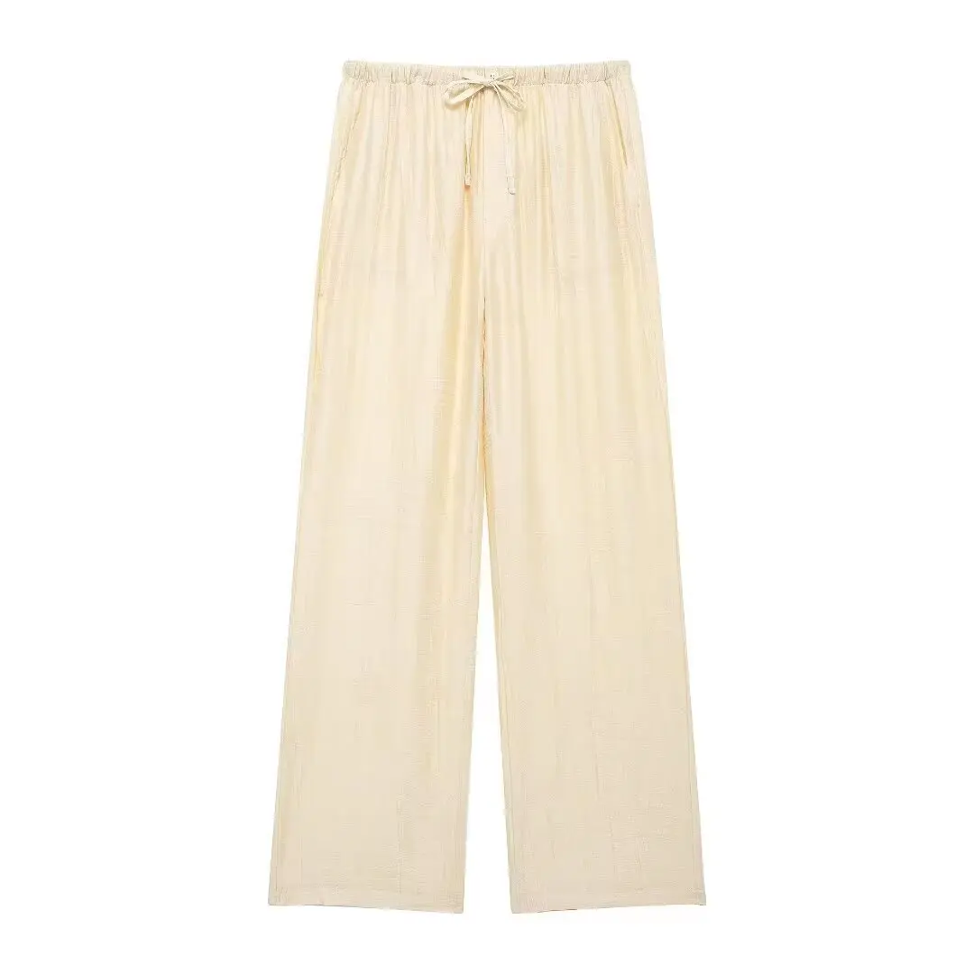 Woman Jacquard Trouser Set V Neck Long Sleeves Shirt Top + Casual Lace Up Elastic Waist Streetwear Women's Wide Leg Pant