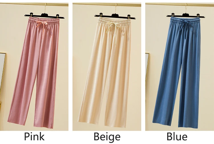Slacks Women's Loose Summer Pants Soft Ice Silk Ankle-Length Black Wide Leg Pants Grey Khaki Women High Waisted Trousers 2026