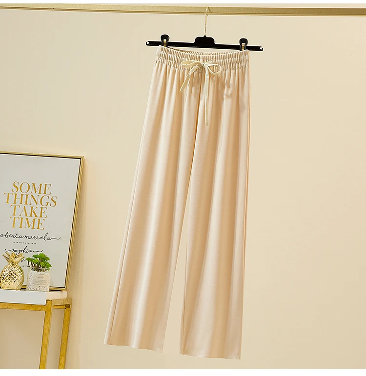 Slacks Women's Loose Summer Pants Soft Ice Silk Ankle-Length Black Wide Leg Pants Grey Khaki Women High Waisted Trousers 2026