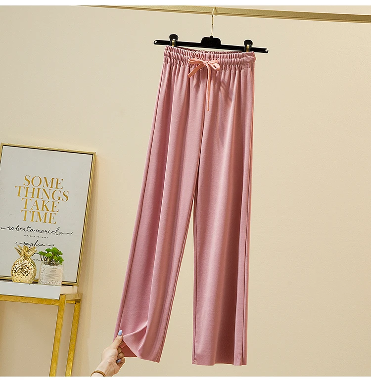 Slacks Women's Loose Summer Pants Soft Ice Silk Ankle-Length Black Wide Leg Pants Grey Khaki Women High Waisted Trousers 2026