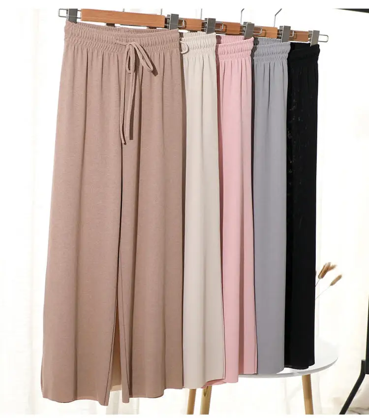 Slacks Women's Loose Summer Pants Soft Ice Silk Ankle-Length Black Wide Leg Pants Grey Khaki Women High Waisted Trousers 2026