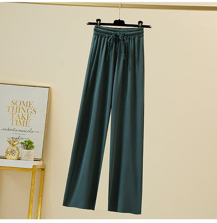 Slacks Women's Loose Summer Pants Soft Ice Silk Ankle-Length Black Wide Leg Pants Grey Khaki Women High Waisted Trousers 2026