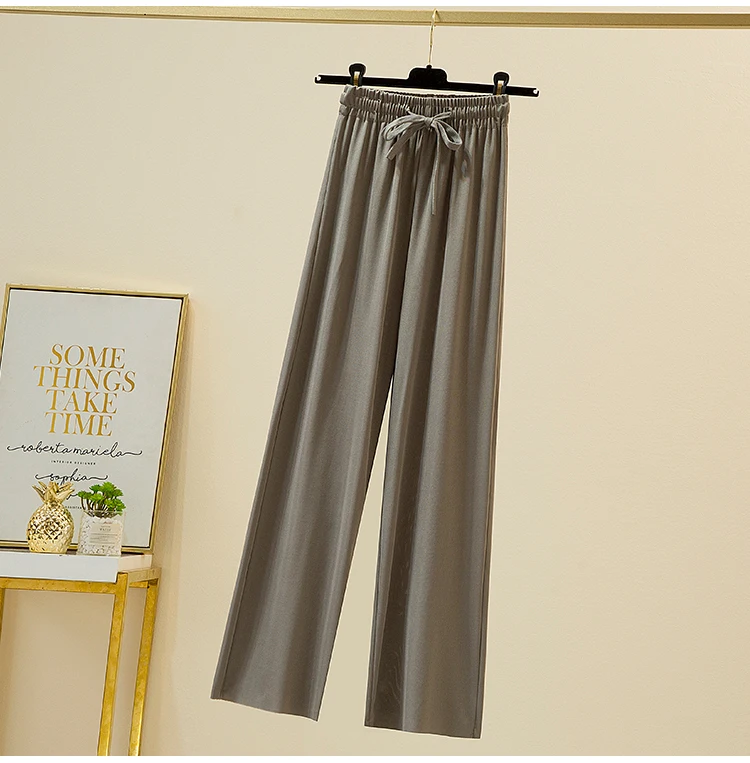 Slacks Women's Loose Summer Pants Soft Ice Silk Ankle-Length Black Wide Leg Pants Grey Khaki Women High Waisted Trousers 2026