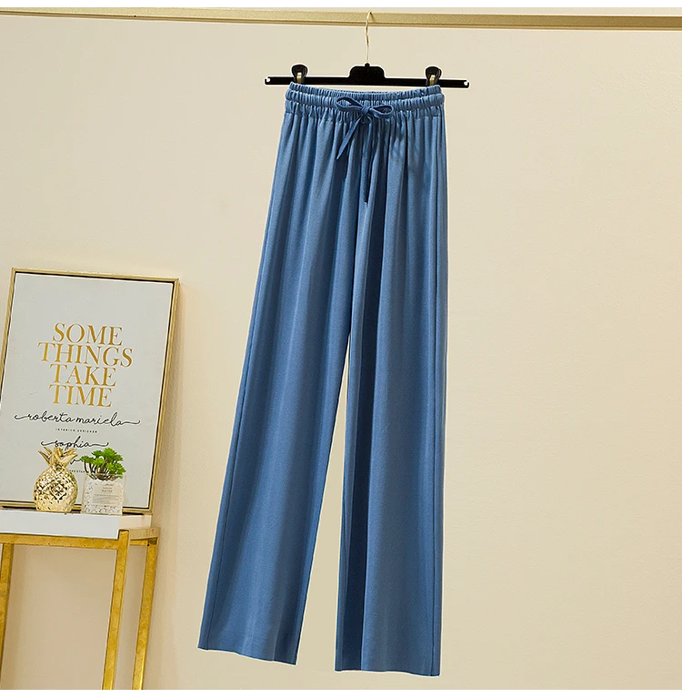 Slacks Women's Loose Summer Pants Soft Ice Silk Ankle-Length Black Wide Leg Pants Grey Khaki Women High Waisted Trousers 2026