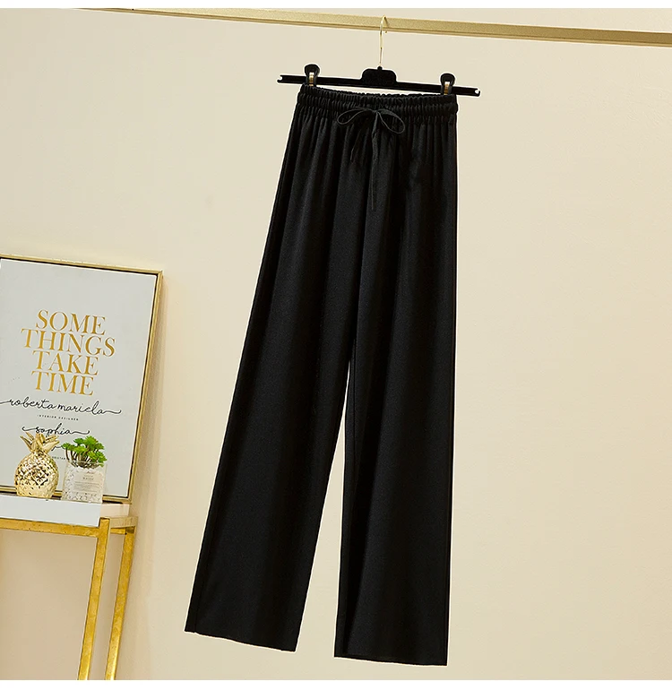 Slacks Women's Loose Summer Pants Soft Ice Silk Ankle-Length Black Wide Leg Pants Grey Khaki Women High Waisted Trousers 2026