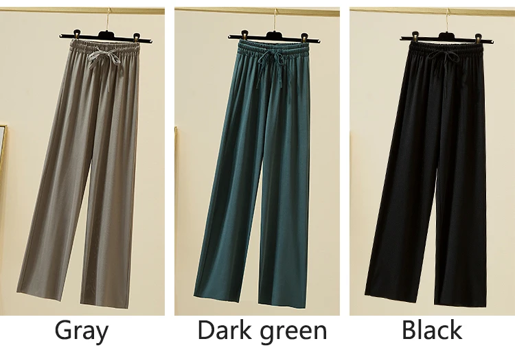 Slacks Women's Loose Summer Pants Soft Ice Silk Ankle-Length Black Wide Leg Pants Grey Khaki Women High Waisted Trousers 2026